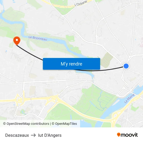 Descazeaux to Iut D'Angers map
