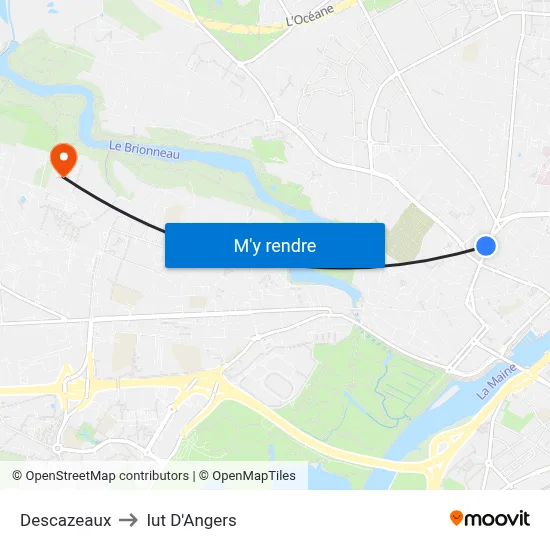 Descazeaux to Iut D'Angers map