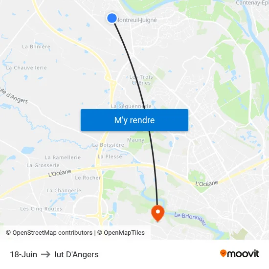 18 Juin to Iut D'Angers map