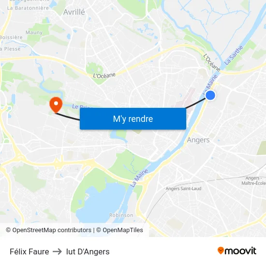 Félix Faure to Iut D'Angers map