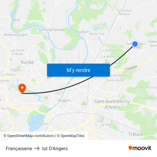 Françaiserie to Iut D'Angers map
