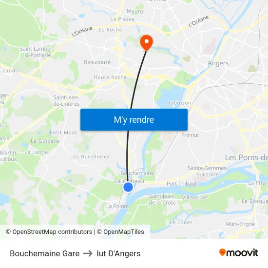 Bouchemaine Gare to Iut D'Angers map