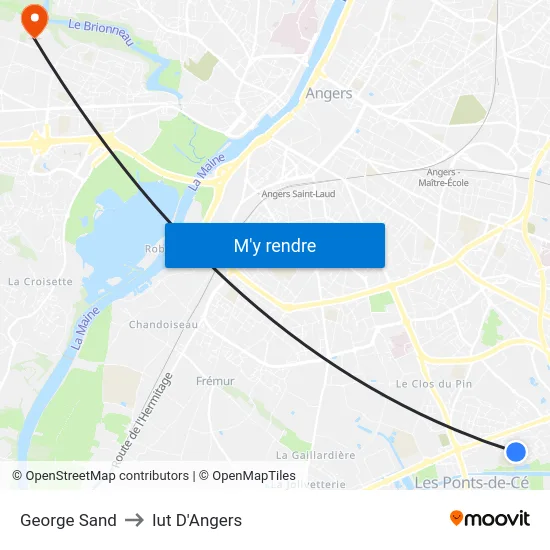 George Sand to Iut D'Angers map