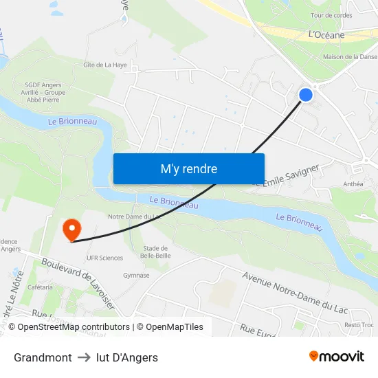 Grandmont to Iut D'Angers map