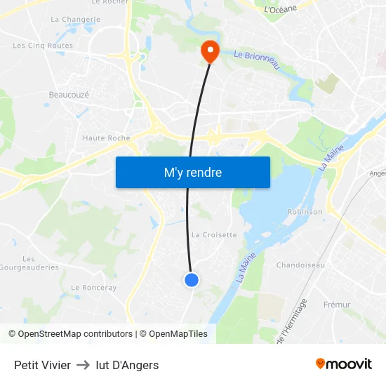 Petit Vivier to Iut D'Angers map
