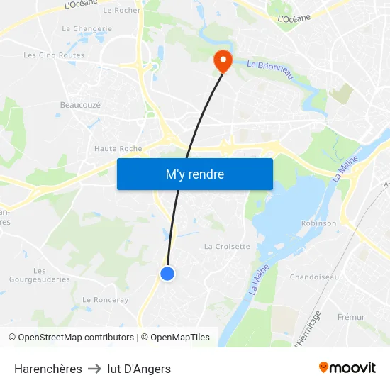 Harenchères to Iut D'Angers map