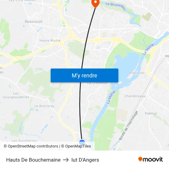 Hauts De Bouchemaine to Iut D'Angers map