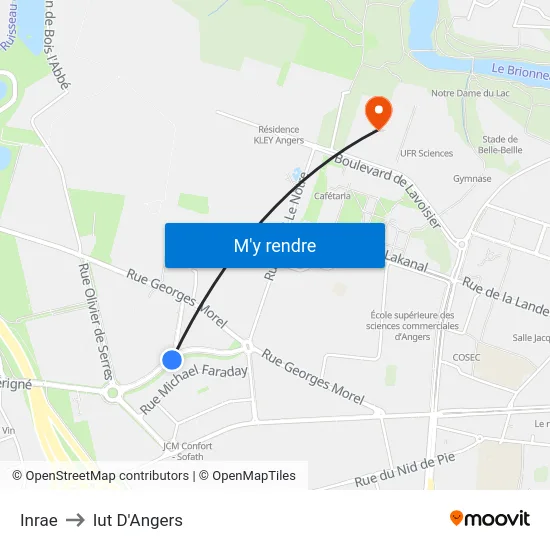 Inrae to Iut D'Angers map