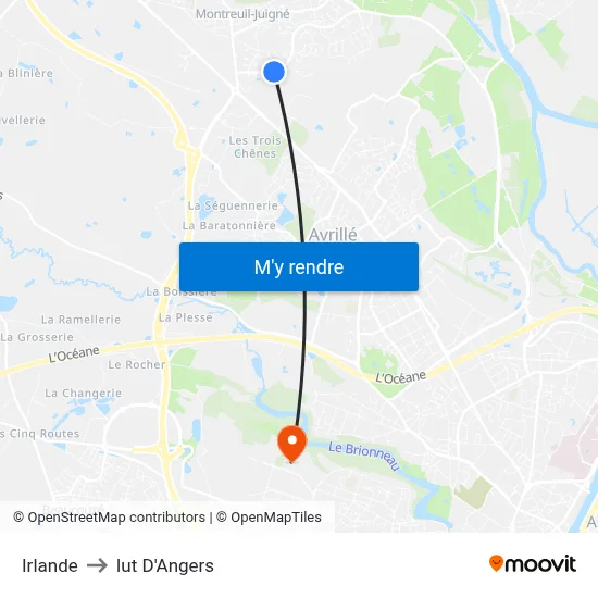 Irlande to Iut D'Angers map