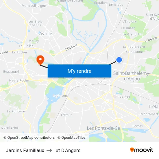 Jardins Familiaux to Iut D'Angers map