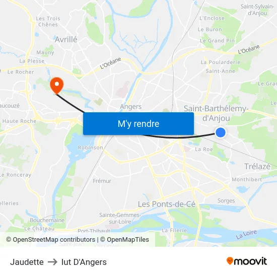 Jaudette to Iut D'Angers map