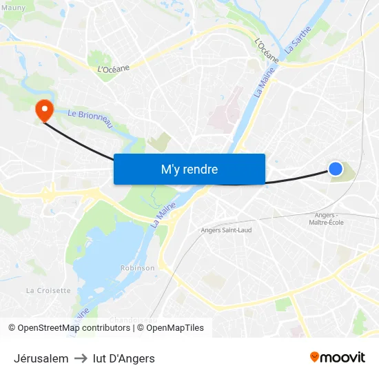 Jérusalem to Iut D'Angers map
