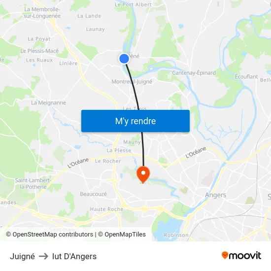 Juigné to Iut D'Angers map