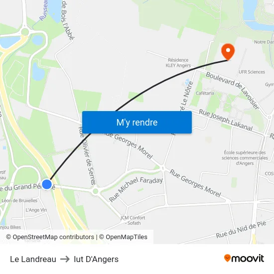 Le Landreau to Iut D'Angers map