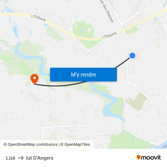 Lizé to Iut D'Angers map