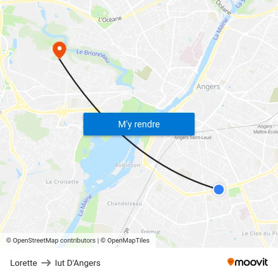 Lorette to Iut D'Angers map