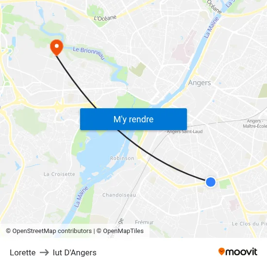 Lorette to Iut D'Angers map