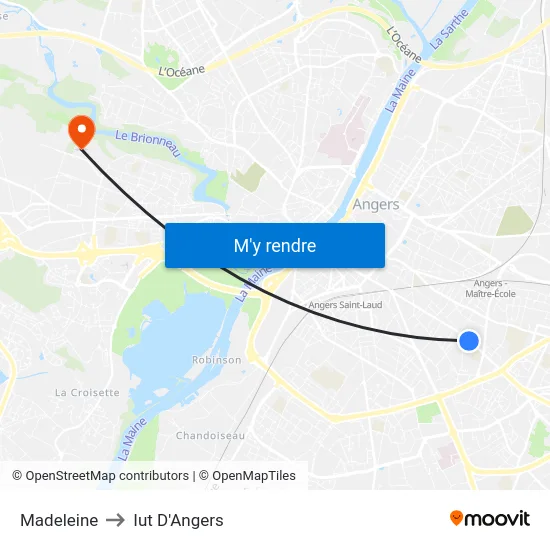 Madeleine to Iut D'Angers map