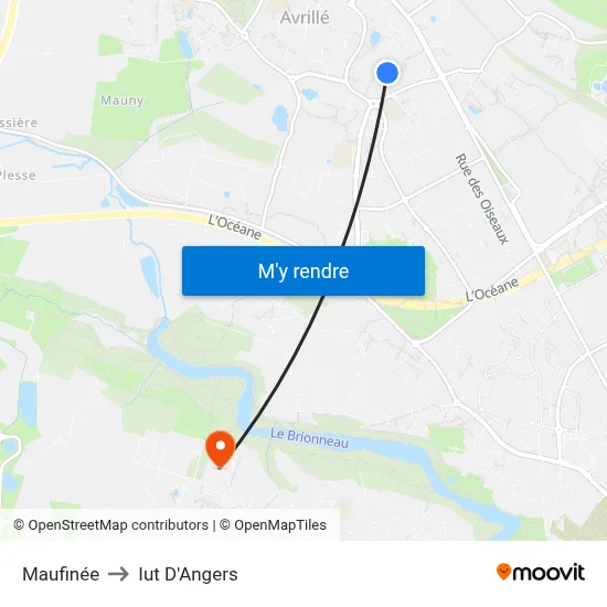 Maufinée to Iut D'Angers map