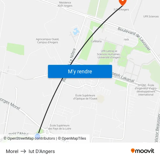 Morel to Iut D'Angers map