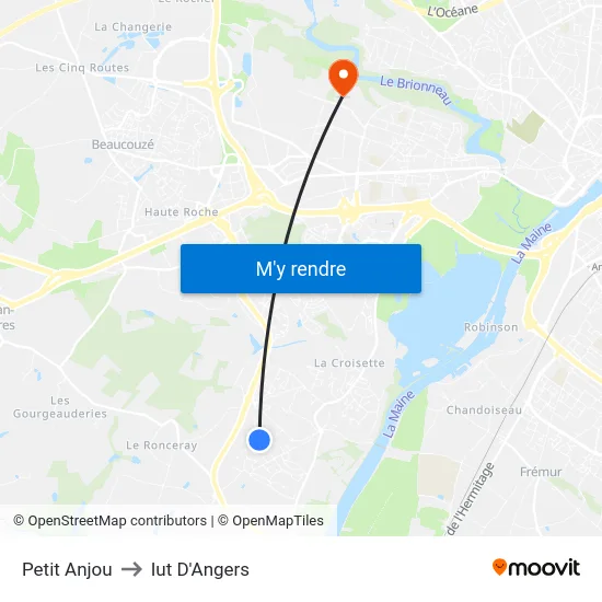 Petit Anjou to Iut D'Angers map