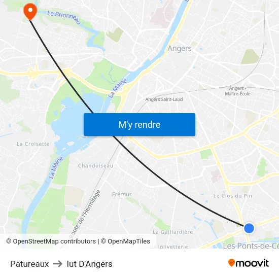 Patureaux to Iut D'Angers map