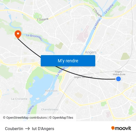 Coubertin to Iut D'Angers map
