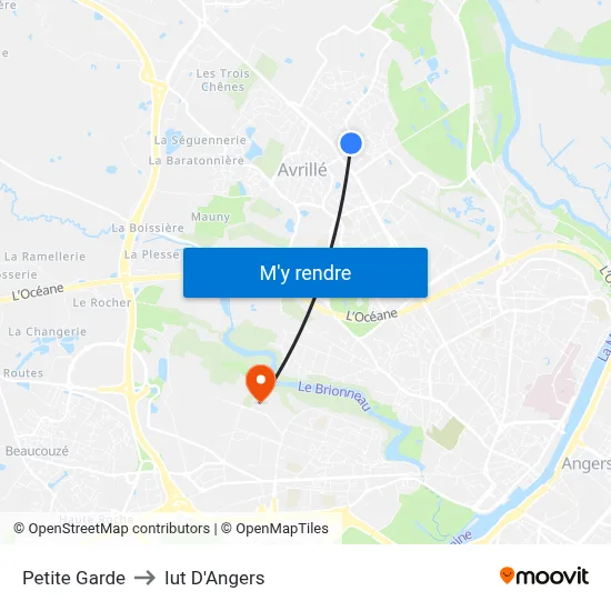 Petite Garde to Iut D'Angers map