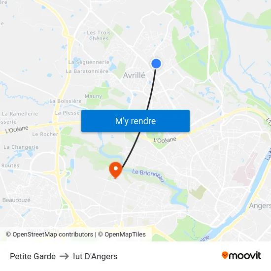 Petite Garde to Iut D'Angers map