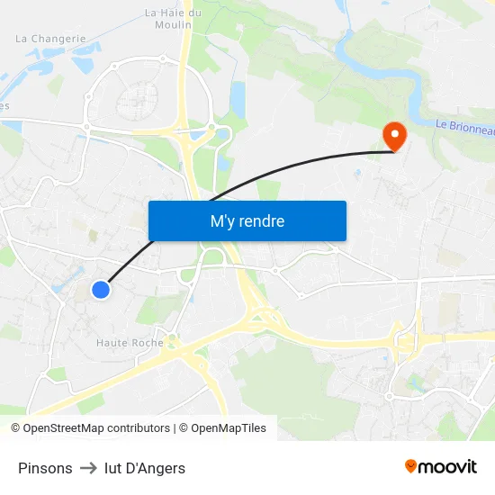 Pinsons to Iut D'Angers map