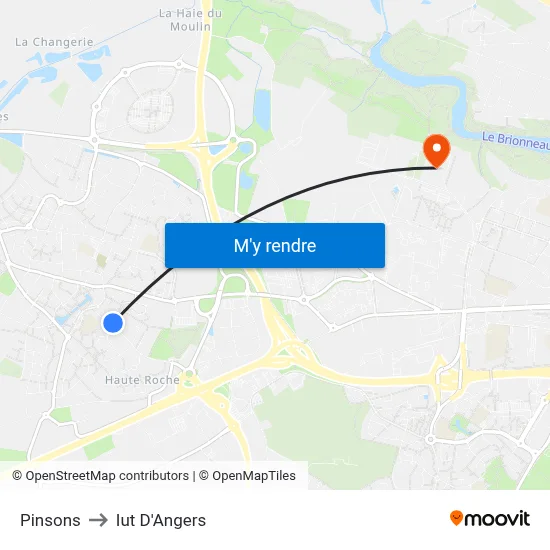 Pinsons to Iut D'Angers map