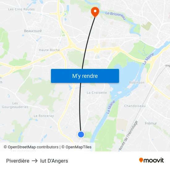 Piverdière to Iut D'Angers map