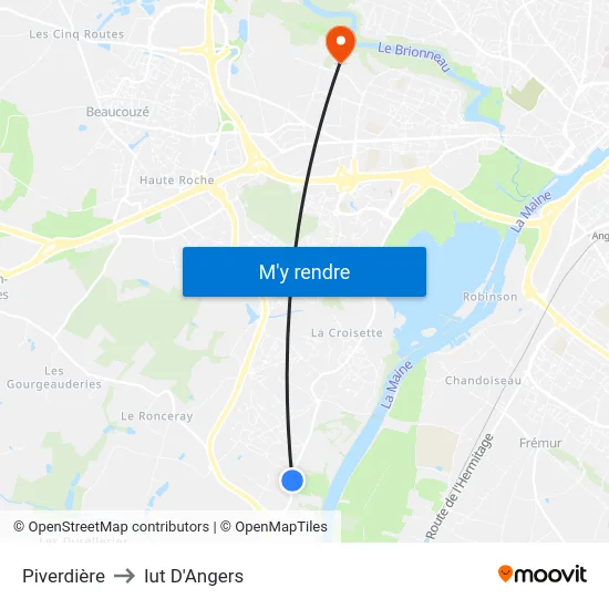 Piverdière to Iut D'Angers map