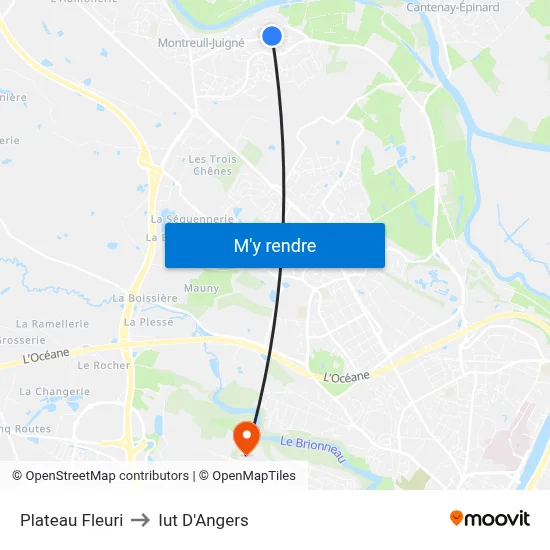 Plateau Fleuri to Iut D'Angers map