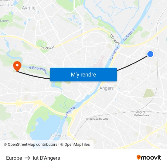Europe to Iut D'Angers map