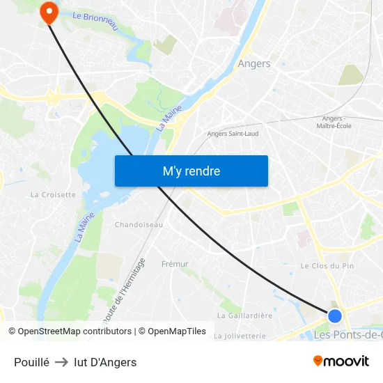 Pouillé to Iut D'Angers map