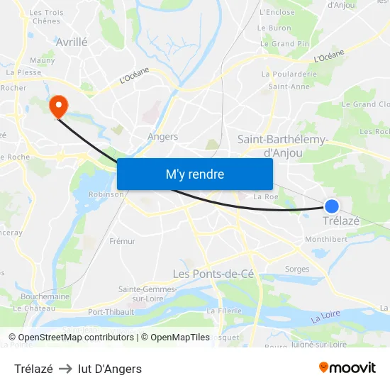 Trélazé to Iut D'Angers map