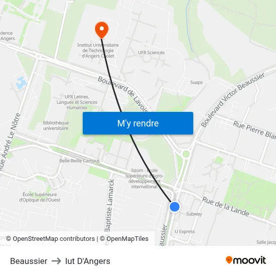 Beaussier to Iut D'Angers map