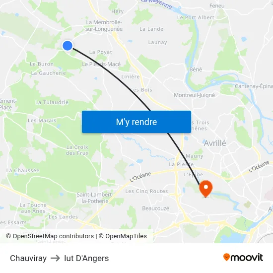 Chauviray to Iut D'Angers map