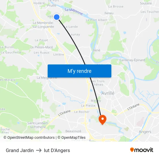 Grand Jardin to Iut D'Angers map