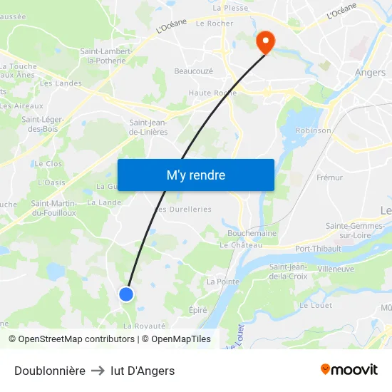 Doublonnière to Iut D'Angers map