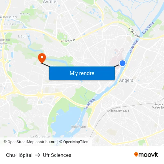 Chu-Hôpital to Ufr Sciences map