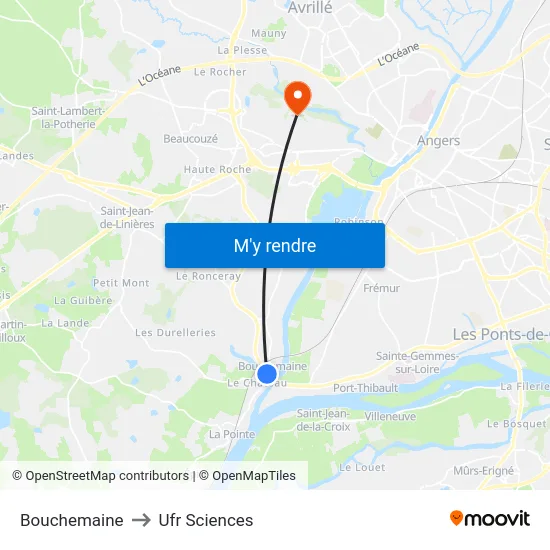 Bouchemaine to Ufr Sciences map