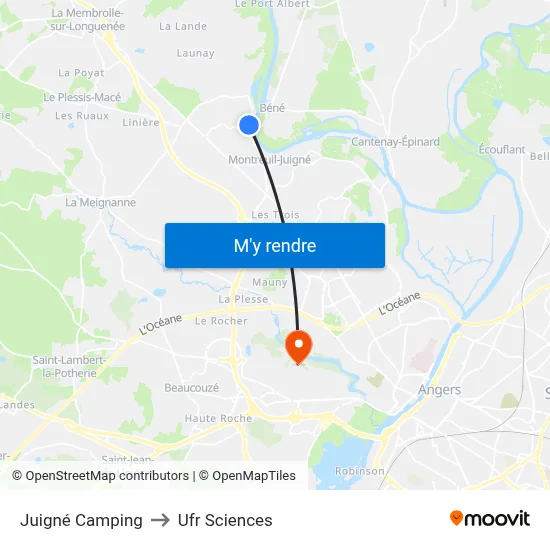 Juigné Camping to Ufr Sciences map