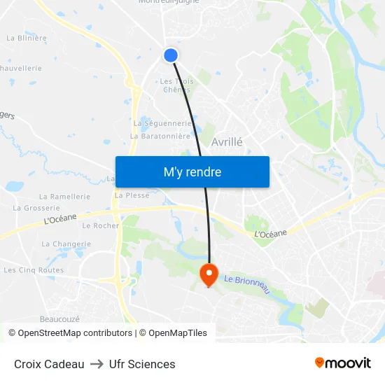 Croix Cadeau to Ufr Sciences map