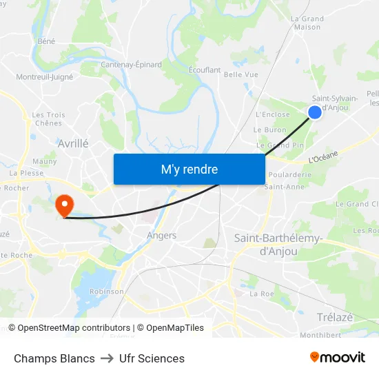 Champs Blancs to Ufr Sciences map