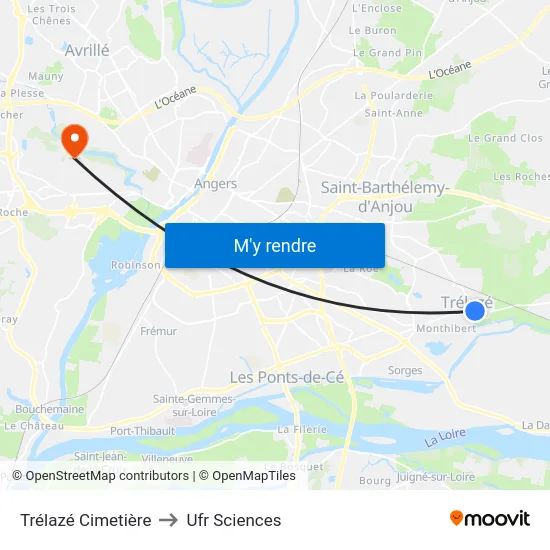 Trélazé Cimetière to Ufr Sciences map