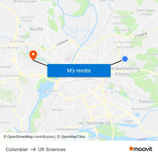 Colombier to Ufr Sciences map