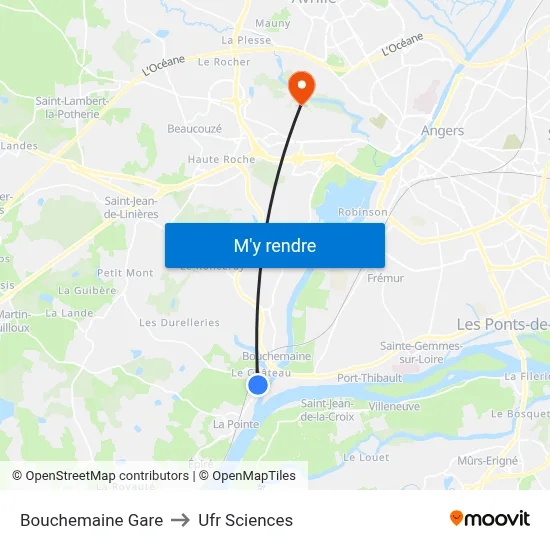 Bouchemaine Gare to Ufr Sciences map