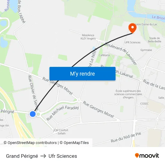 Grand Périgné to Ufr Sciences map